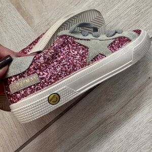 NWT Golden Goose Designer Kids 13 Pink Glitter Sneakers with Gray /Star Accents